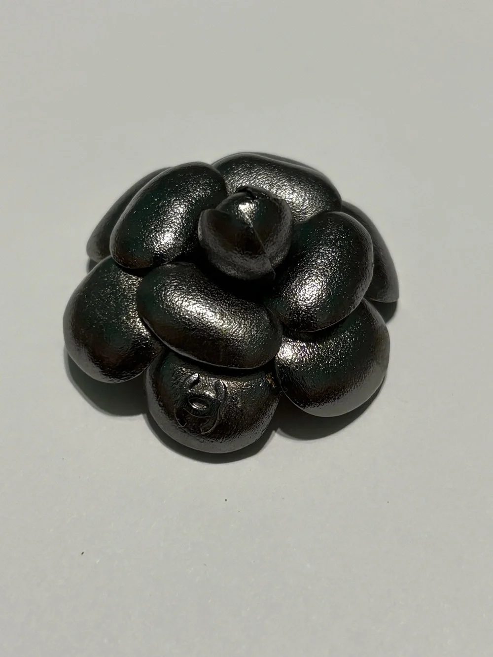 Authentic Chanel Pewter Color Camellia CC Logo Flower Piece to Headband